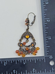 Vintage Orange Amber Tone Chandelier Dangle Earrings Art Deco Fashion Jewelry