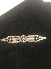 Antique Art Deco Silver Tone Rhinestone Pin Brooch 3.5 Inches Signed ART
