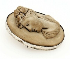 Lava Cameo Brooch Pin Sterling Silver Setting Fine Vintage Jewellery