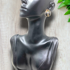Vintage 1980s Black Swirl Enamel Gold Tone Pierced Earrings Teardrop Modernist