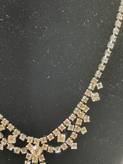 Antique Victorian Revival Silver Tone Faceted Rhinestone Bow Statement Necklace