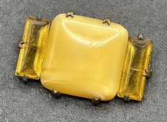 Vintage Art Deco Czech Yellow Glass Open Back Old Clasp Brooch Pin