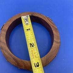 Vtg Wood Cuff Bangle Bracelet Brass Sun & Studs Celestial Boho Whimsigoth 5.5”