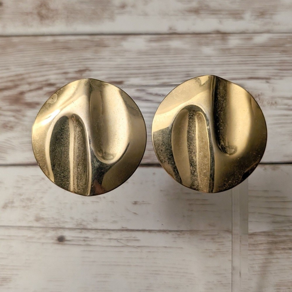 Vintage Clip On Earrings – Pushed In Gold Tone Circle Large – Multiple Marks
