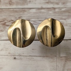 Vintage Clip On Earrings – Pushed In Gold Tone Circle Large – Multiple Marks