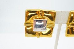 Vintage Clip On Earrings Gold Silver Tone Square