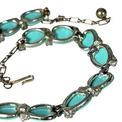 Vintage Turquoise Blue Lucite Sea SHELLS Silver Metal Link Choker Necklace