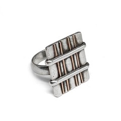 Heavy Vtg 1970s 1980s STERLING & 14K GOLD Modernist Handmade Statement Ring 9.25