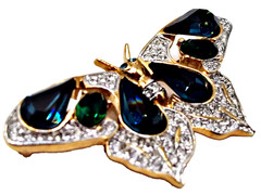 Vintage 80’s Signed Carolee Teal Green Crystal Butterfly Moth Brooch Pin Figural