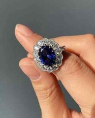 Art Deco Oval Cut Lab Created Diamond Sapphire 14k White Gold FN Wedding Ring
