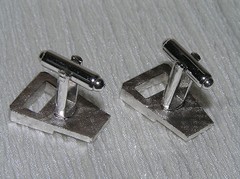 Vintage Pair of Brushed & Shiny Cut-out Trapezoid Silvertone MODERNIST Cuff Link