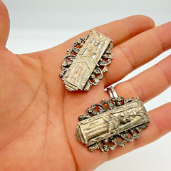 VTG Art Deco Egyptian Revival Goddess Earrings Pot Metal Statement 1.75″