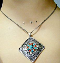 Vtg Necklace Pendant Tibet Amulet Sterling silver Filigree marks “Nepal .925”