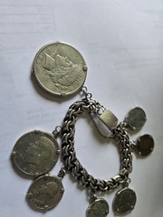 VTG Castelan Sterling Silver Coin Bracelet Taxco Mexico 1950s-1970s Large Rare!