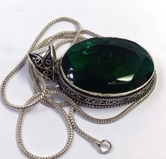 97.30 Ct Natural Green Emerald Pendant Oval Shape 925 Sterling Free Chain 6JGF