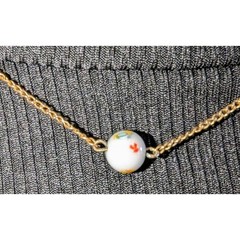 Vintage Dainty Gold Tone Choker Chain Hand Painted Floral Beads 14 Inches