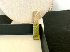 Vintage gold plated genuine Opal Peridot nuggets in resin bar pendant 0.5” x 2”
