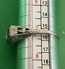 18k White Gold Art Deco Natural European Cut Diamond & Sapphire Ring