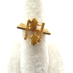 Tiger Eye Vintage Gemstone Ring w Tags Square Shape Size 8.25 Modernist