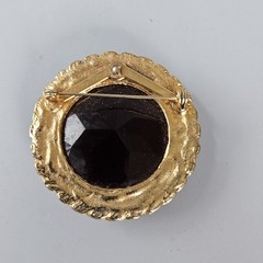 Vintage MCM Gold Tone Brooch Root Beer Glass Faceted Rhinestone Edwardian Style