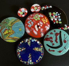 Lot 5 Enamel on Copper Brooch Pins & Earrings Set MCM Artisan Colorful Vintage!