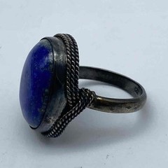 Sterling Silver 925 Oval Lapis Lazuli Cabochon Ring Rope Bezel Vintage Size 5.5