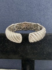 JUDITH RIPKA Sterling Silver Cubic Zirconia Cable Twist Wide Cuff Bracelet; 75g