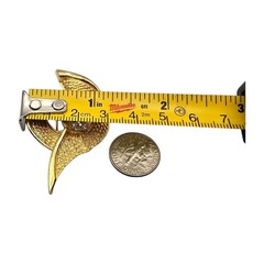 Ribbon Brooch Abstract Design Three Clear Rhinestones Textured Gold Tone Vtg