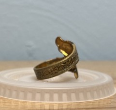 VTG Spain Damascene Metal Coiled Ring Double Eagle Head Scroll-work Golden-color