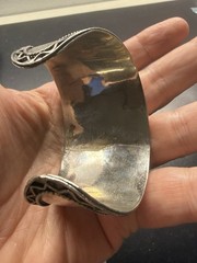 Vintage Indian Bohemian Cuff Bracelet with Natural Gemstones. Silver Tone