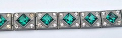 VTG ALLCO AL Lindroth 1920’s Art Deco Green & Clear Rhinestone Link Bracelet 7″