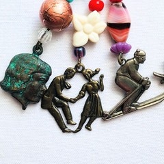 Charm Fringe Dangle Earrings Skiing Ice Cream Dancer Charms Whimsical Jewelry
