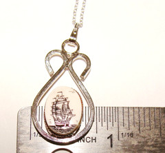 VTG Verna Sterling Silver Etched Tall Ship Pendant & 18″ Necklace Bonus Earrings