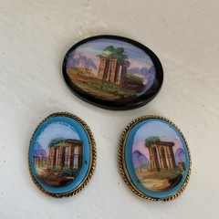 Victorian Grand Tour Opaline Glass Gold Filled Micro Scene Jewelry Medallions