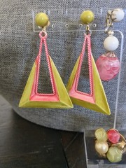 Vintage Earring Lot Pink and Green Clip Ons Screwback Lot of 4 Pairs Earrings