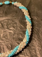 Vintage Faux Torquoise And Pearl Intertwined Choker Necklace- Barrel Clasp