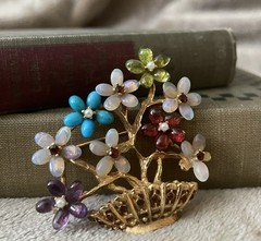 AUTHENTIC SWOBODA FLOWER BASKET BROOCH ~ Multi Stone BUT Missing Three Stones!