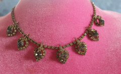 Vintage Rhinestone Necklace Light Citrine Smoky Gray 3-D Effect Prong Set Choker