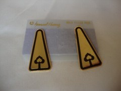 VINTAGE 1970s SAMUEL HUANG DESIGNER CLOISONNE RETRO ABSTRACT BLACK STUD EARRINGS