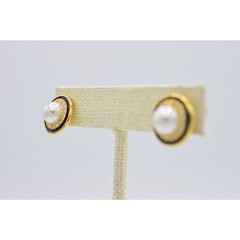 Signed Vintage Earrings Pierced Post Stud Round Pearl Shiny 1980s BinAB