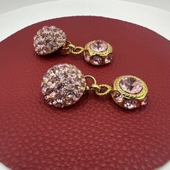 Vintage Sparkling BLANCA Clip on Pink Rhinstones Dangle Earrings. See pics.