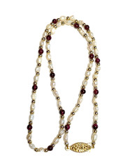 Vintage Genuine Rice Pearls & Almandine Garnet Beaded Necklace & Bracelet Set