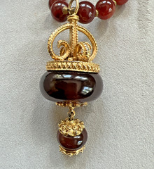 VTG SIGNED KENNETH LANE CARNELIAN RED AMBER GLASS BEAD PENDANT NECKLACE RARE 33″