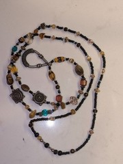 vintage handmade Boho Chic Beaded Necklace with Silver/cooper-Tone Accents