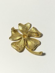 Vintage Sarah Coventry Gold Tone Brushed Polished Four Leaf Clover Brooch Signed