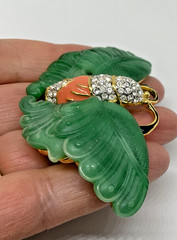 Vintage Signed Kenneth Jay Lane KJL Faux Carved Jade Butterfly Brooch Pin