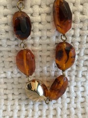 R.J. Graziano Faceted Amber Tortoise Bead Necklace Gold-Tone NIB