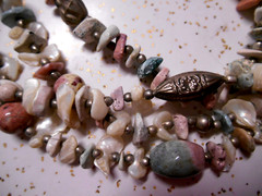 VTG Multi-Strand Polished Semi-Precious Stones, Shells, Silver Bead Necklace