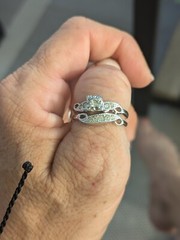 Vintage 18KT HGE White Gold Plated CZ & Rhinestones Engagement Wedding Set
