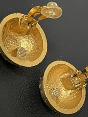 Hermès Paris Signed Gold Tone Round Dome Clip-On Stud Earrings